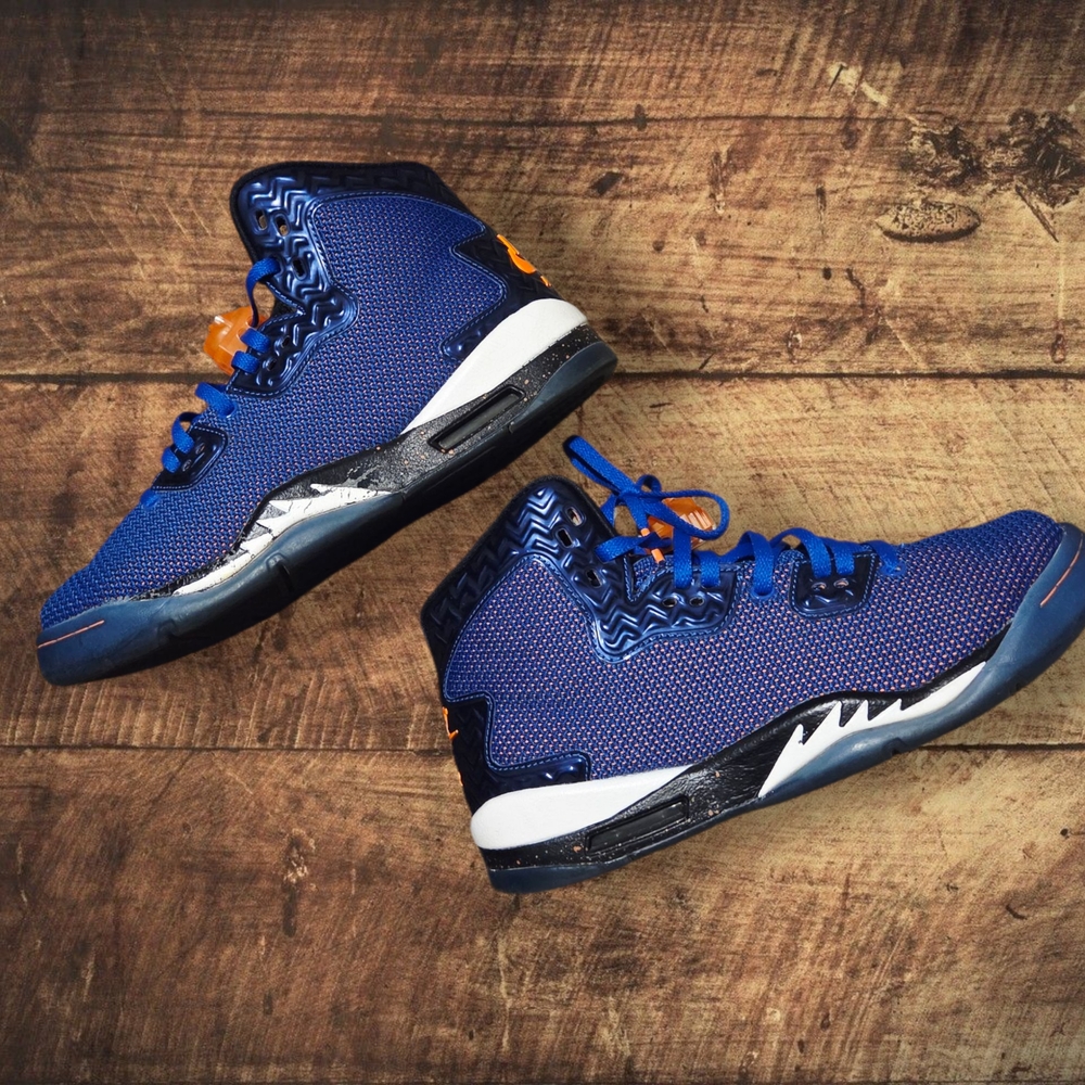Jordans Spoke Forty, Blue and Orange High-Top Athletic Shoes, 7Y